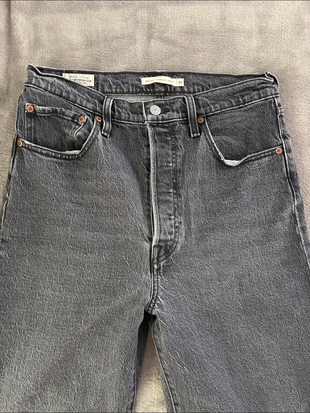 Levi's Premium‎ Ribcage Straight Ankle Women’s Washed Black Straight Jeans Sz 30